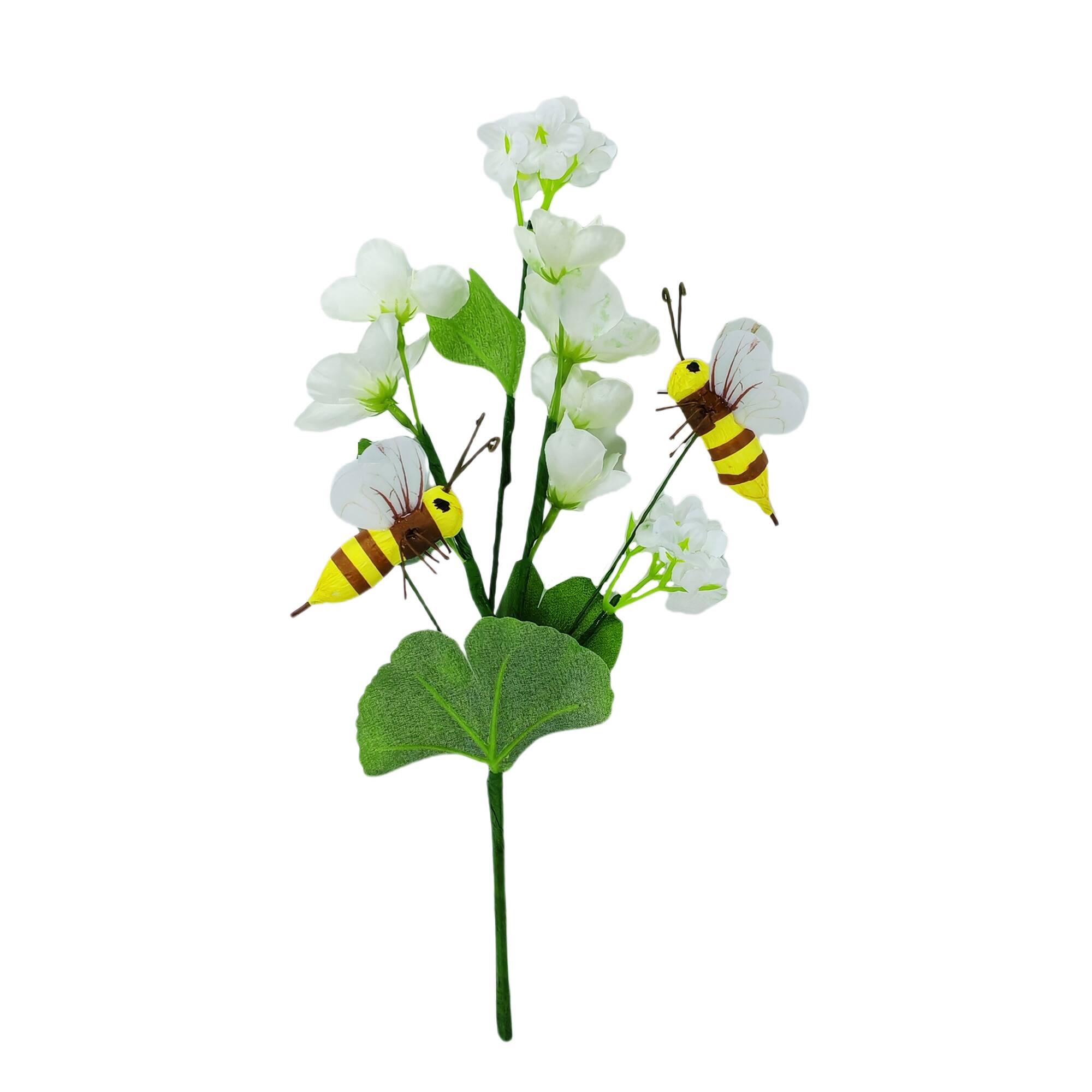 10" White Flower with Bees Pick by Ashland®